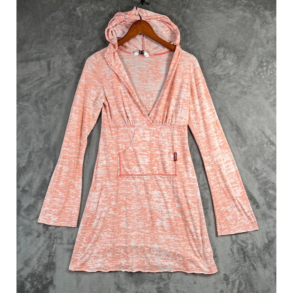 Hard Tail Forever Tunic Dress Medium Peach Space Dye Hooded Coverup Y2K